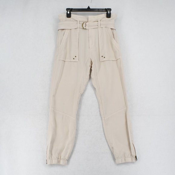 Pam & Gela Pants Women High-Waisted Utility Pocket Belted Cropped Paperbag Pants - Picture 2 of 7